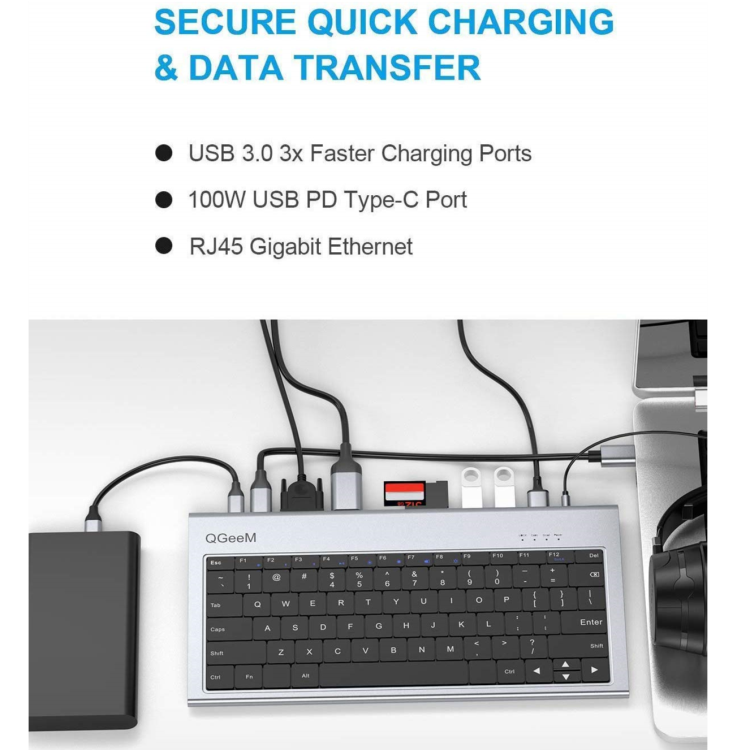 Qgeem QG-UH-11-2 Type-C Hub Dönüştürücü Klavye