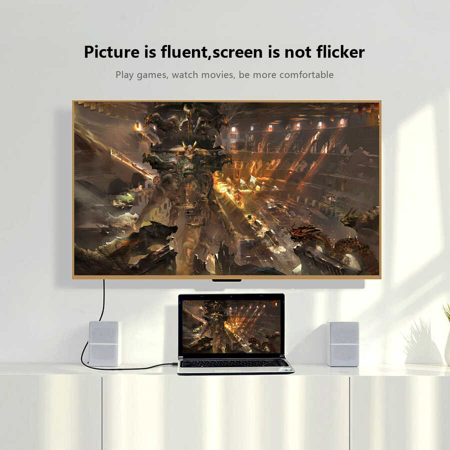Qgeem QG-UA17 Type-C to VGA Adaptörü Yüksek Çözünürlüklü Dönüştürücü Kablo 1080p 60Hz 1.8 metre